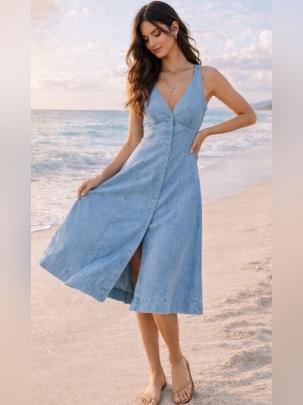 Reformation Sebastien Denim Midi Dress Size 4 NWT
